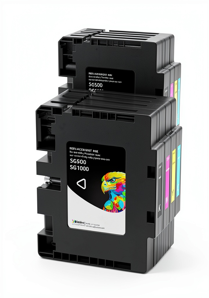 Installing Xcinkjet SG500 SG1000 Sublimation Ink Cartridges on a wooden desk